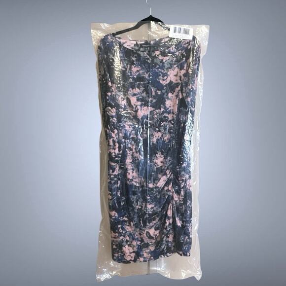 Kenneth Cole Abstract Print Ruched Sheath Dress NWT 3/4 Sleeves Blue Pink Sz L - Picture 10 of 13